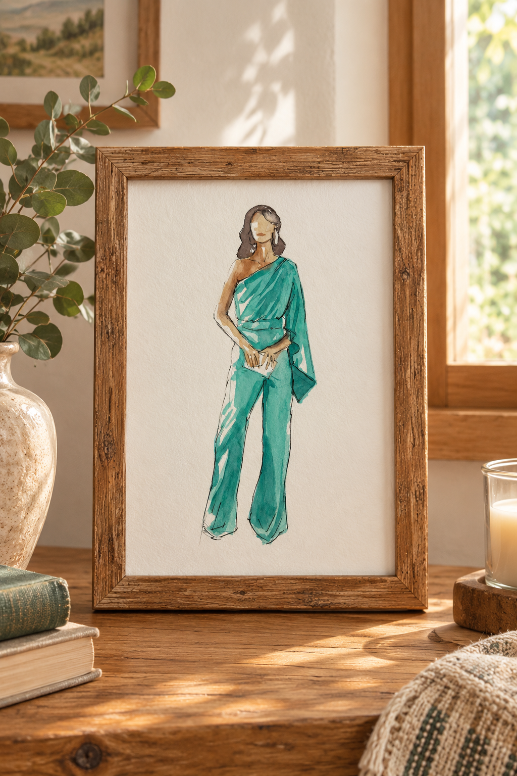 Retrato de mujer en acuarela personalizado, enmarcado
