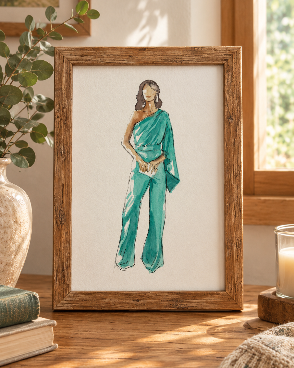 Retrato de mujer en acuarela personalizado, enmarcado